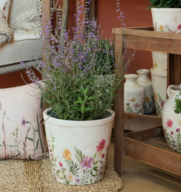 Avignon Planter w. floral motif | cream | small