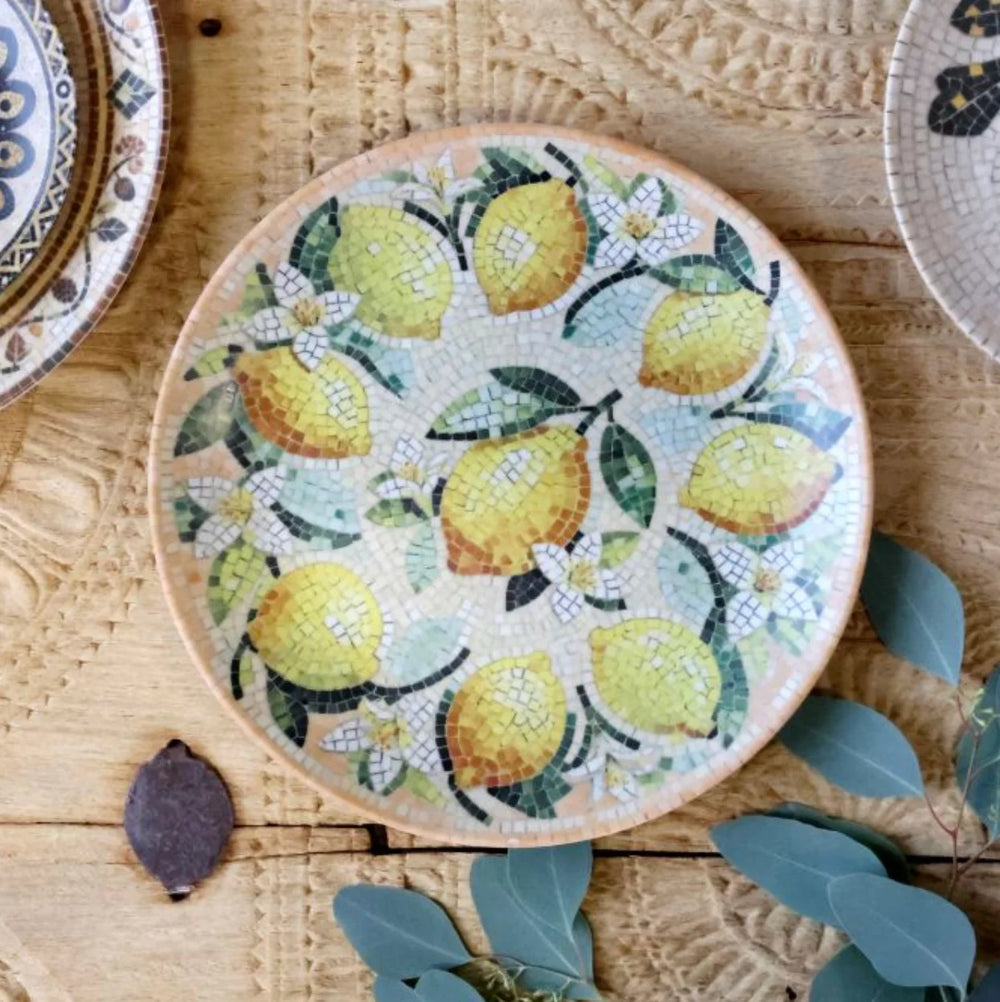Chartres Tray in mosaic w. lemons | melon & cream