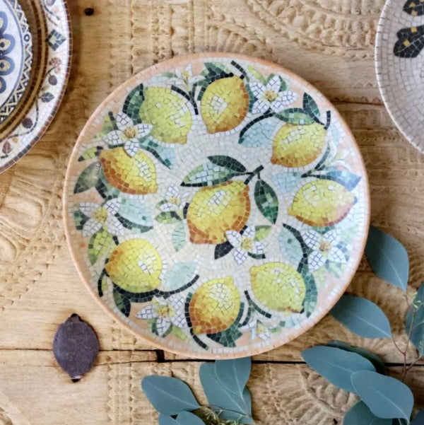 Chartres Tray in mosaic w. lemons | melon & cream