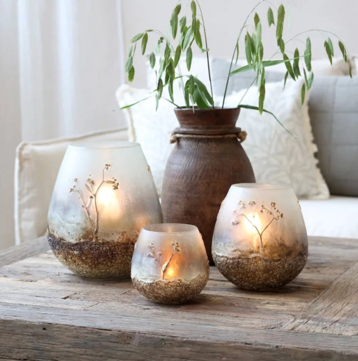 Dried Flower Hurricane Lantern - Antique Mocca