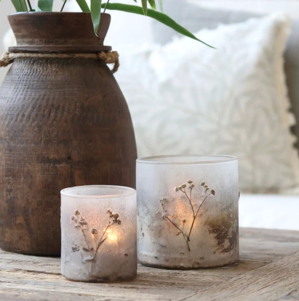 Dried Flower Tealight Holder - Antique Mocca