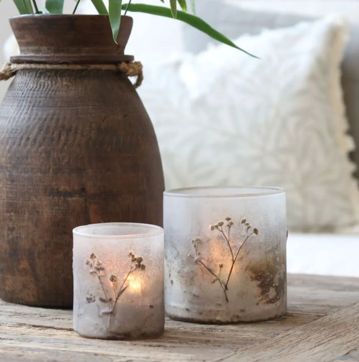 Dried Flower Tealight Holder - Antique Mocca