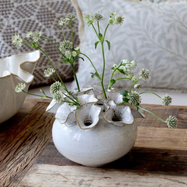 Flower Frog Vase - Antique Cream