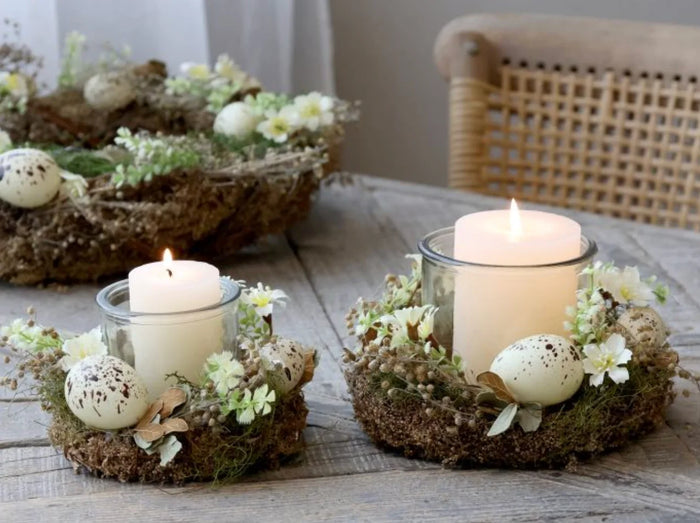 Flower Wreath Hurricane Lantern - Natural
