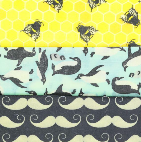 Hanna's Bees Beeswax Wraps Large Kitchen Pack - Bees - Penguins - Moustache