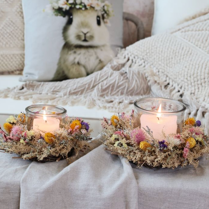 Flower Wreath Hurricane Lantern - coloured flowers