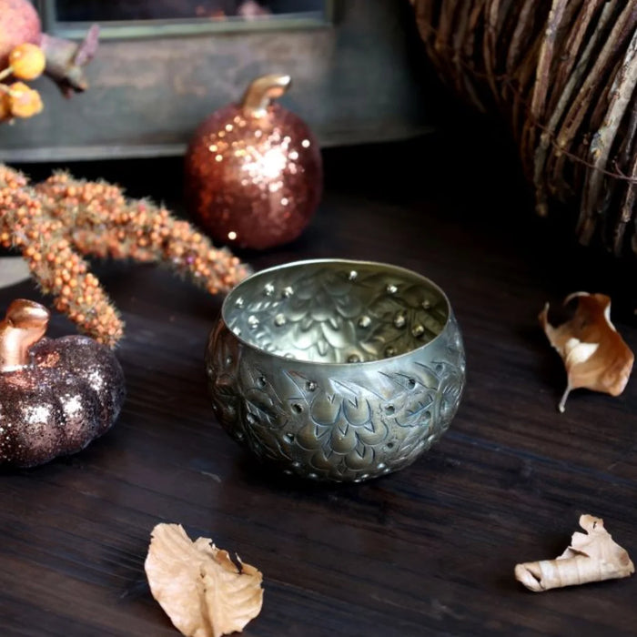 Tall Tealight Holder - Antique Brass